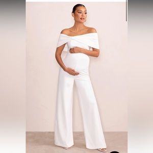 Club London Meave Jumpsuit - White Bardot Bow Maternity Jumpsuit (Size US 6)